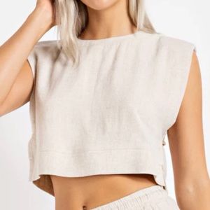 NWOT “Edit by Nine” White Linen Crop Top, Size Medium